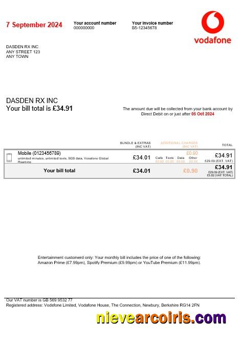 United Kingdom Vodafone business utility bill